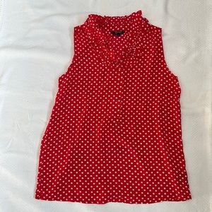 Red sleeveless top with white polka dots. Sz 4. By Renuar. Like new condition!